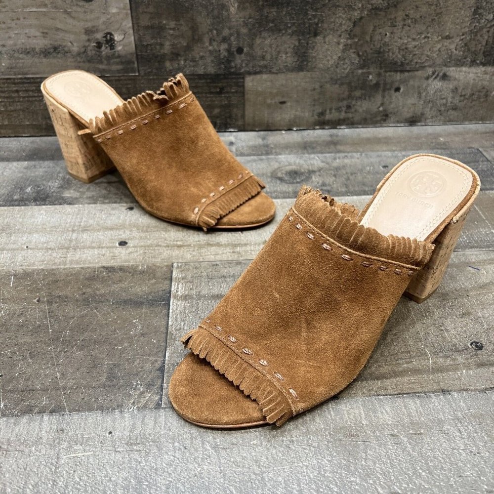 Tory Burch Festival Brown Suede Cork Open Toe Heels Size 9.5 M NWOB! $350 MSRP